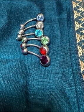 Multicolor Gem Curved Barbell Belly Ring Set - Unbranded